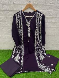 Latest Designer Faux Georgette Weaving Women's Party Festival High Quality <b>Kurti</b> Set by Fab Zone - Product Image 3