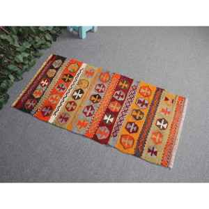 พรมวินเทจขนาดเล็ก 1.9x3.5 ฟุต พรมตุรกี พรมขนสัตว์สีส้ม - Product Image 1