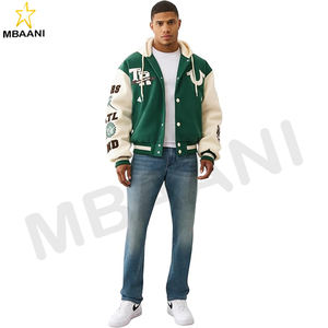 Veste universitaire rétro en laine pour homme, bomber classique avec patchs logo - Product Image 1