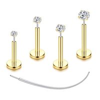 Getta Anneau de lèvre motif cœur en zircon, labret vintage à filetage interne, bijoux de piercing corporel plaqué argent en titane ASTM F136