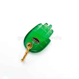 จี้พลอยรูปมือสีเขียวโอนิกซ์แฮมซาอัญมณีสีทองแกะสลักด้วยมือเครื่องรางฟาติมาแฮมซาเครื่องประดับสำหรับผู้หญิง - Product Image 3