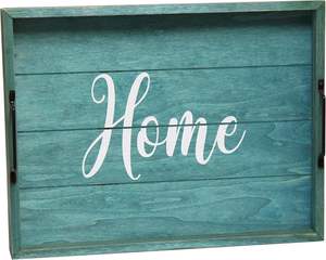 Plateau de service en bois avec poignées, design bleu délavé, traditionnel, écologique, pour mariage et occasion du Ramadan - Product Image 1