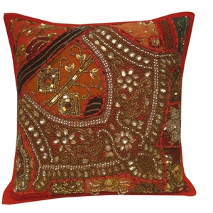17'' Vintage Indian Handcrafted Embroidered Beaded Patchwork Throw <b>Pillow</b> Cover Silk Ethnic Print Home <b>Decor</b> Customizable - Product Image 5