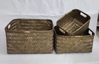Lot de paniers en bambou OEM écologiques certifiés CE/UE avec poignées, design personnalisable, multifonctionnels, gain de place pour le rangement