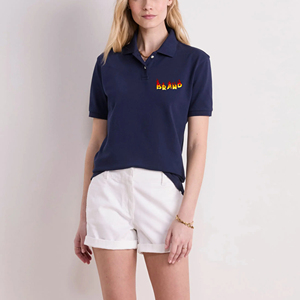 Custom 3D puff printed Logo Pique fabric Women's Polo T-shirt Solid navy Color Breathable short sleeve hip hop womens polo shirt - Product Image 1