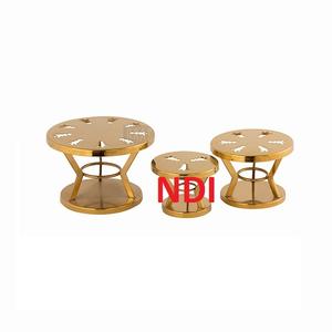 Hammered Design Copper Plated Decorative Cup <b>Cake</b> <b>Server</b> Stand With Marble Top Set Of Three For Hotel Tableware Decoration Usage - Product Image 5