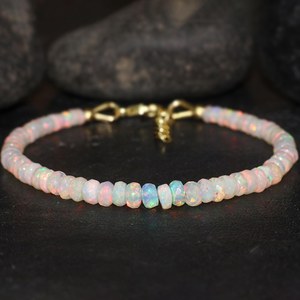 Pulsera de Cuentas de Ópalo Facetado, Ópalo de Fuego Natural, Plata de Ley 925, Chapado en Oro de 14k, Pulsera Hecha a Mano para Mujer - Product Image 4