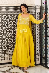 Nuevo 2024 Último traje de diseñador Traje atractivo de moda Pure Georgette Grown Dupatta con trabajo manual Mujer Exportador de moda - Product Image 5