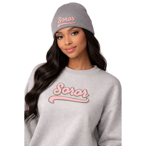 Gorro de Punto Gris Acero para Hermandad Femenina, Gorro de Invierno Rosa y Verde para Hermandad Universitaria, Ropa Casual Elegante - Product Image 1