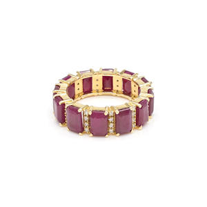 Envío Hoy, Anillo Apilable de Oro Amarillo de 14k con Diamantes, Anillo de Boda con Gema de Rubí Corte Esmeralda de 6x4mm, Piedra de Nacimiento de Julio, Joyería Fina - Product Image 4