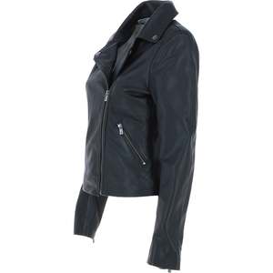 Femmes haut tendance personnalisé automne hiver vestes en cuir solide col tournant conception manches longues respirant doublure en Satin - Product Image 4