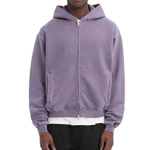 Sweat à capuche épais en éponge française de haute qualité Sweat à capuche surdimensionné à fermeture éclair dans les deux sens avec poches latérales - Product Image 4