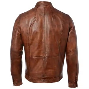 Alta calidad Buffalo Real Brown cuero Color Slim Fit hombres Biker estilo chaqueta de cuero suministro al por mayor chaquetas de cuero para hombres - Product Image 2