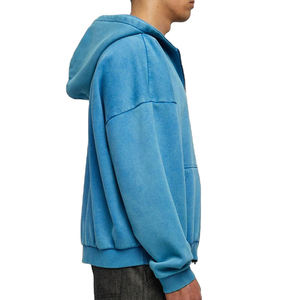 Sudadera con Capucha Personalizada de Lujo, Estilo Urbano, Felpa, Lisa, Vintage, Holgada, Lavada al Ácido, Desteñida por el Sol, Desgastada, con Cierre - Product Image 3