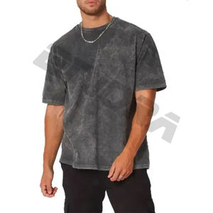 เสื้อยืดผู้ชายผ้าคอตตอนฟอกลายกรดวินเทจโอเวอร์ไซส์ทรงหลวมเปิดไหล่ตกน้ำหนักตัวหนักเสื้อยืดผู้ชายใส่สบายออกแบบได้ตามต้องการ - Product Image 2