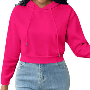 Casual Streetwear Drop Shoulder Figures Sudaderas con capucha ecológicas transpirables de punto de manga larga Sudadera con capucha recortada para mujer - Product Image 4