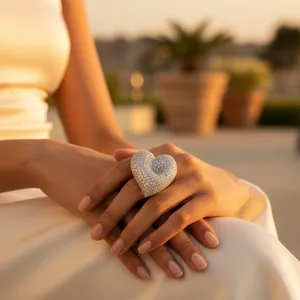 Heart Shape Diamond <b>Cocktail</b> <b>Ring</b> Unisex 925 Silver Rose <b>Gold</b> Plated Pave Setting Cluster Hip Hop Romantic Wedding Jewelry - Product Image 1
