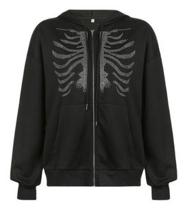 Vente en gros de sweats à capuche d'hiver de haute qualité, personnalisés, avec fermeture éclair intégrale, logo en strass, couleur unie, avec strass personnalisés - Product Image 5