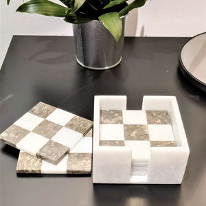 Juego de 6 Posavasos de Mármol Hechos a Mano, Posavasos de Piedra Natural Blanco Gris para Bebidas - Product Image 1