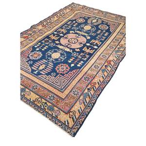 Alfombra de Lana Azul Anudada a Mano Aalam Paem-90 para Decoración de Sala de Estar, Pasillo, Alfombra Rectangular Hecha a Mano con Medallón - Product Image 2