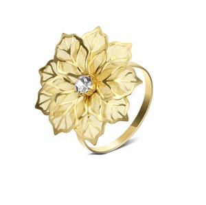 Anillo de Servilleta Dorado Floral con Centro de Cristal, Diseño de Flor Elegante para una Presentación de Mesa de Comedor de Lujo y Refinada - Product Image 1