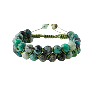 Bracciale in Variscite Spagnola 8mm a Doppia Fila con Macramè e Pietre Naturali - Product Image 1