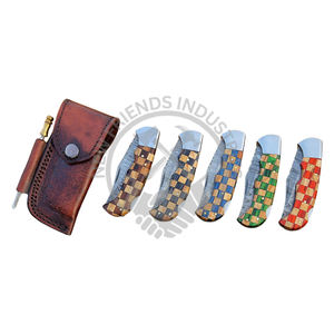 Cuchillo de bolsillo de grado Industrial de acero de Damasco hecho a mano, mango de madera Multicolor OEM, plegable, personalizado, combate, supervivencia, caza - Product Image 5