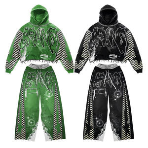 High Quality Tracksuit 2025 Screen Print Design Vintage Sun Faded Flared Sweatpants Pullover Hoodie For Winter - Product Image 4