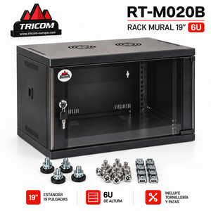 Gabinete de Red Metálico TRICOM de 19 Pulgadas y 6U para Montaje en Pared con Puerta de Vidrio, 45 cm de Profundidad, en Stock, 33x56x45 cm - Product Image 2