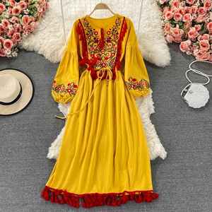 Robes longues de plage à col en V pour femmes, 100% coton, broderie florale, Style Boho, nouvelle collection printemps - Product Image 6