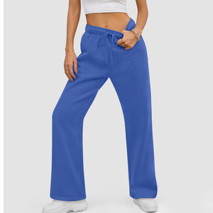 Gran oferta, pantalones de chándal acampanados, cintura con cordón de alta calidad, pantalones de chándal acampanados de Color sólido pesado para mujer - Product Image 4
