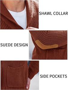 Venta caliente de invierno de los hombres con cuello en V Patchwork Cardigan Suéter Cinturón multicolor de punto con bolsillos - Product Image 6