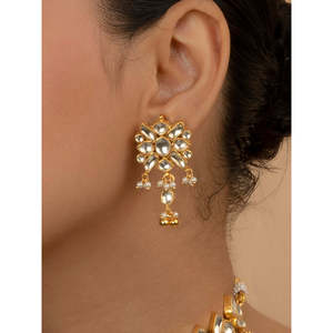 ชุดเครื่องประดับชั้นดี Jadau Kundan ชุบทองคำขาวสีขาวสร้อยคอ MS1339Y เจ้าสาว - Product Image 4