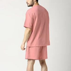 T-shirt et short en jersey 100% coton poids lourd 350GSM 2 pièces pour hommes surdimensionné épaule tombante boxy 2 pièces hip hop ensemble pour hommes - Product Image 5