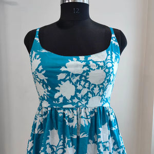 Robe longue en coton bleu ciel à fleurs, col en V, légère, respirante, élégante, confortable, imprimée à l'écran, pour l'été - Product Image 1