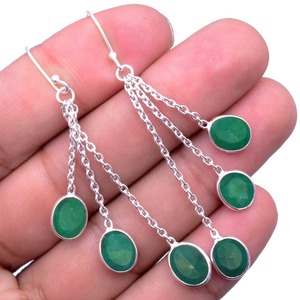 925 plata esterlina sólida Spinner Esmeralda pendientes de piedras preciosas mejor calidad regalo de boda piedras preciosas pendientes colgantes joyería - Product Image 2