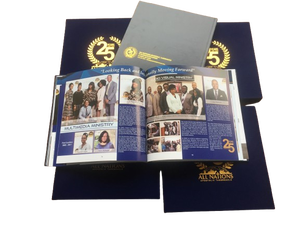 Hardcover Anniversary Book And Slipcase With Foil Stamping On Faux Leather And High Pile Velvet Sewing Bound Art Paper - Product Image 1