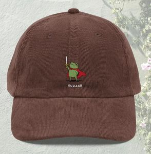 Casquette de baseball en velours côtelé brodée avec grenouille, 6 panneaux, pour hommes et femmes - Product Image 1