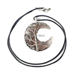 Pierre semi-précieuse artisanat arbre de vie fil enveloppé pierre précieuse naturelle Smokey Quartz lune avec pendentifs arbre de vie - Product Image 1
