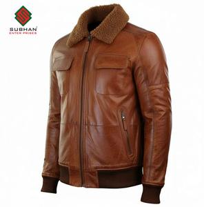 Blouson aviateur vintage en cuir synthétique marron, col mandarin, fermeture éclair décontractée d'hiver, service OEM - Product Image 3