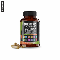 Capsules d'extrait de curcumine en poudre |   95% Curcuminoïdes |   Extrait d'herbes naturelles de curcuma, gingembre, moringa et boswellia |   Bouteille/Fût