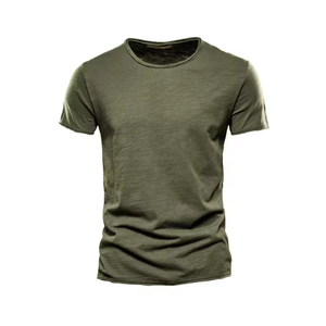Camiseta básica de manga corta con cuello redondo para hombre, ropa informal de algodón suave de Color sólido ajustada, suministro de fábrica de Vietnam de 200 gramos - Product Image 4