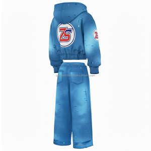 Survêtement à fermeture éclair en polaire de qualité supérieure 380 GSM ensemble de survêtements et sweat à capuche d'hiver épais tissu doux bleu logo personnalisé broderie survêtements - Product Image 5