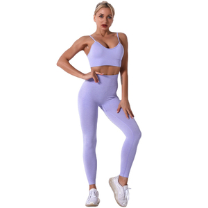 Traje deportivo de Yoga con patrón sólido transpirable de verano para mujer, mallas de talla grande de 2 piezas, pantalones cortos de entrenamiento explosivos sin costuras en la cintura - Product Image 5