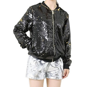 High Quality Bomber Jackets Women's Sequin Glamorous Glitter Long Sleeve Elegance Front Zip up <b>Sparkle</b> Sequin Party Jackets - Product Image 2