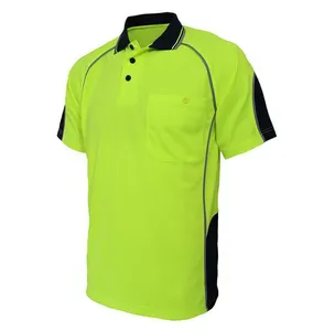 Hi Vis Reflective Safety Work Shirt Mens Workwear Polo Shirt Fluorescent Yellow High Visibility Protective Reflective Safety Pol