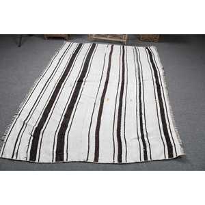 7x5.2 ft Traditional Vintage Turkish Rug Eco-Friendly White <b>Brown</b> Patchwork <b>Wool</b> with Medium Pile and Latex Backing - Product Image 3