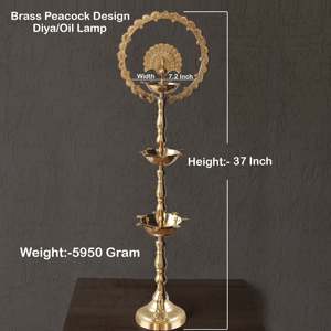 Support de lampe à huile Diya en laiton pur fait main, style paon, objet décoratif en métal - Product Image 6