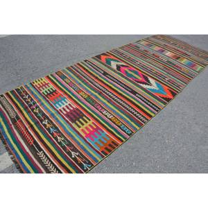 Tapis turc vintage de grande surface traditionnel marron 4.5x12.4 pieds motif patchwork laine sur support en latex pour couloir de chambre d'adolescent - Product Image 2