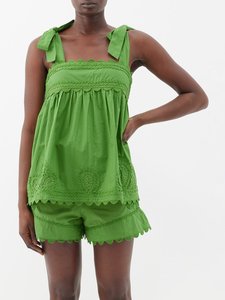 Vestido Casual de Verano para Mujer, Estilo Boho, Verde, de Algodón, con Cuello Cruzado y Lazos, Sin Mangas, con Volantes en el Bajo, Corte Holgado - Product Image 5